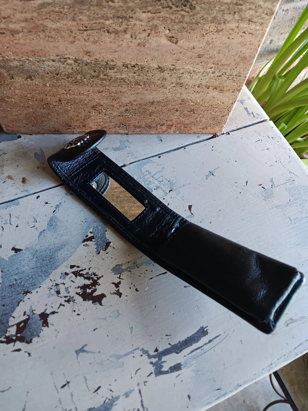 Black Leather Brighton lipstick Case with Silver Accent